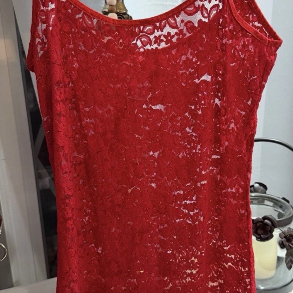 Ruby Ribbon Red Lace Blouse